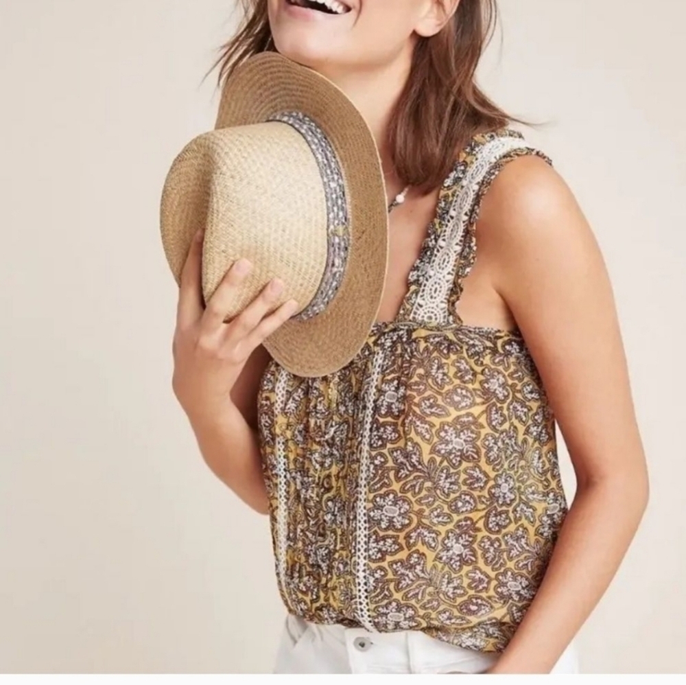 Anthropologie Brown Printed Cotton Tank Top - Picture 2 of 7